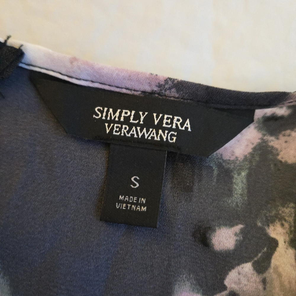 Simply Vera Vera Wang Floral Flutter Twist Knot Front Dress Charcoal Purple EB3 - Picture 5 of 13